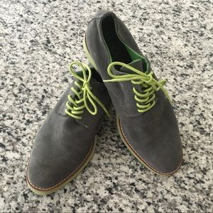 Grey Oxfords with Green Laces and Soles